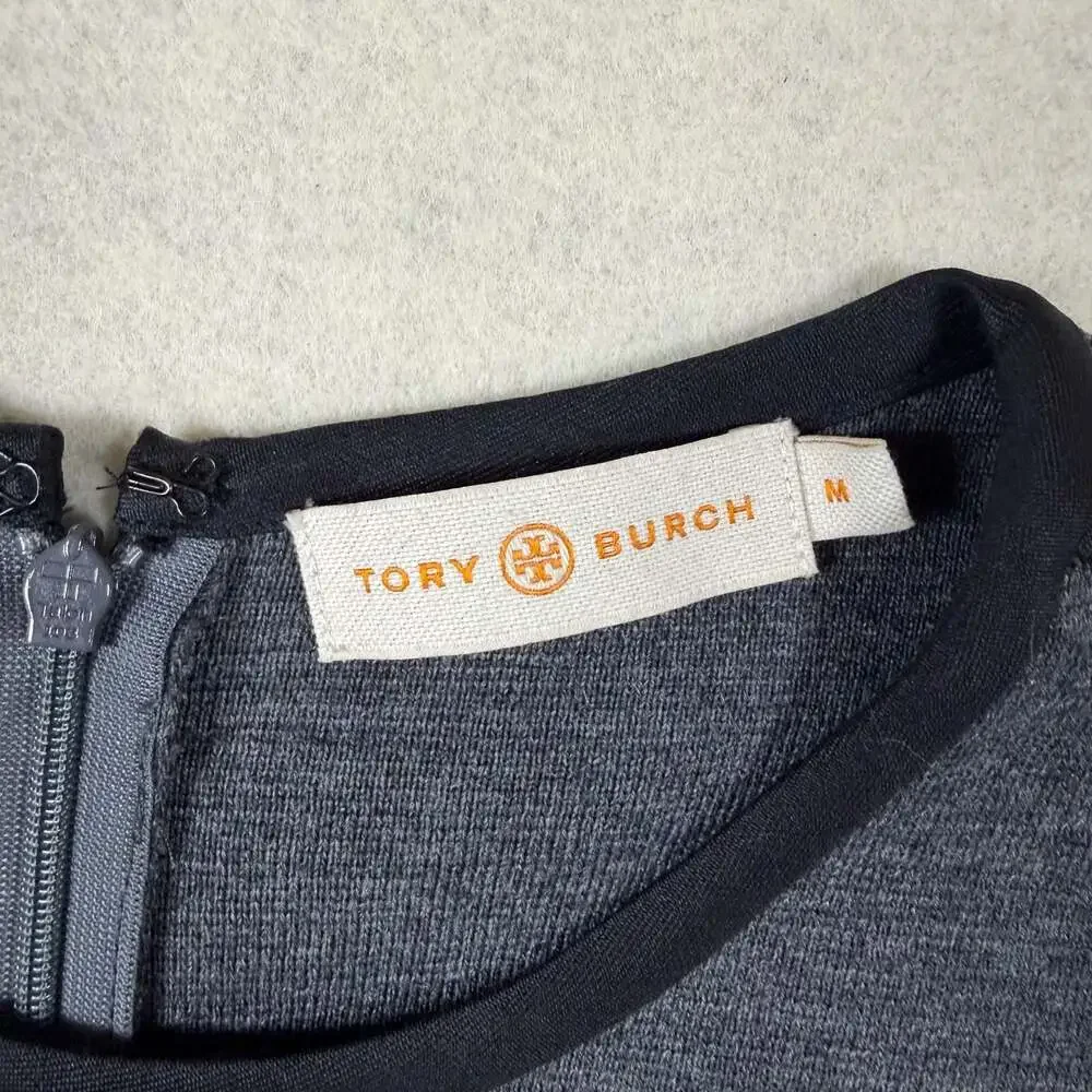 Tory Burch Dress Womens Medium Gray Wool Blend Black Trim Sleeveless Sheath